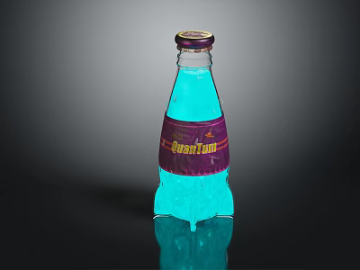 Quantum Blue Beverage in Transparent Glass Bottle with Vibrant Liquid on Dark Background 3d model