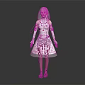 Humanoid Fantasy Character Featuring White Long Hair White Top Pink Belt And Patterned Skirt