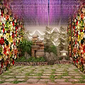 Cultural Center Showcasing Water Curtain Projection With Traditional Architecture And Colorful Lighting Effects