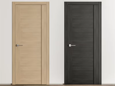 Modern Swing Doors in Light and Dark Wood Finishes with Silver Handles 3d model