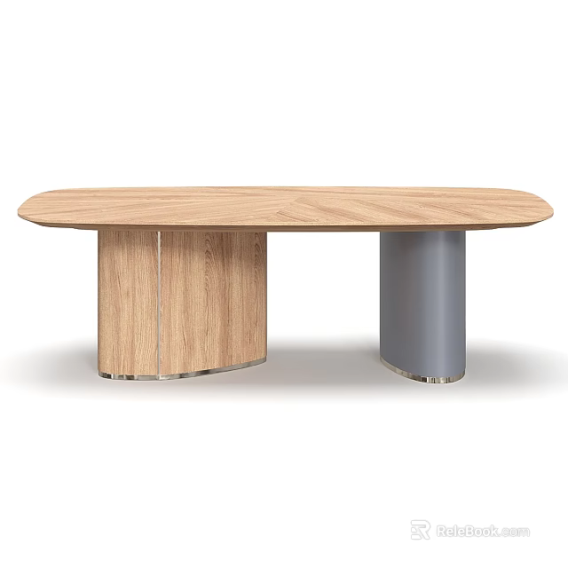 Modern Oval Natural Wood TV Stand With Mixed Color Cylindrical Bases For Cozy Living Room 3d model 
