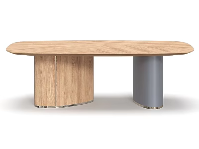 Modern Oval Natural Wood TV Stand With Mixed Color Cylindrical Bases For Cozy Living Room 3d model