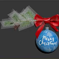 Blue Christmas Ornament With Red Bow Pine Branch And Merry Christmas Text
