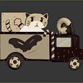 Wooden Toy Truck For Kids Featuring Cartoon Cat Design Donut Decoration And Butterfly Pattern