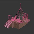 Rustic Spiked Tent Building With Wooden Steps Stone Platform And Surrounding Stones