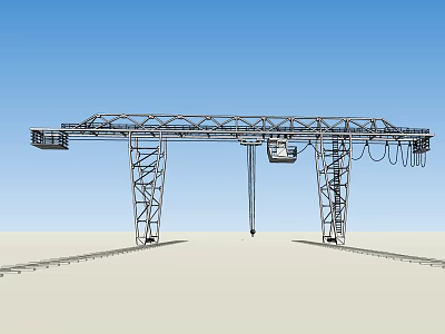 Industrial Gantry Crane With Metal Structure And Rail Tracks In Open Space 3d model