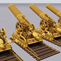 Multiple Arranged Decorative Yellow Cannon Model Ornament With Gears And Tracks