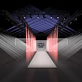 Fashion Runway Stage With Red Blue Light Beams Ceiling Lighting And Side Steps