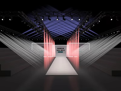 Fashion Runway Stage With Red Blue Light Beams Ceiling Lighting And Side Steps 3d model