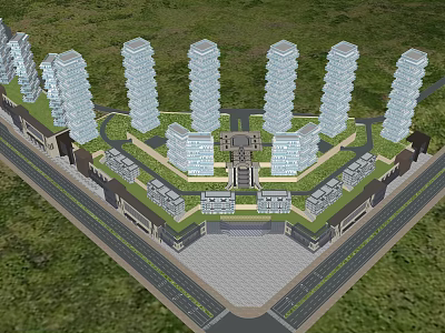 Modern High Rise Buildings Complex With Symmetric Layout And Green Surroundings 3d model