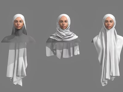 Women's White Hijab Different Styles Elegant Modest Fashion Headwear 3d model