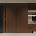 Modern Entryway Interior With Walnut Wood Built in Storage Cabinets And Lighting Niche