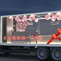 Romantic Truck Interior With Pink Balloons Heart Decorations And Sofa Setup