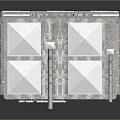 Cartoon Cyberpunk Building Scene With Neon Signs Multi Story Gray Exterior And Graffiti Decorations