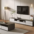 Modern Luxury Living Room Interior With TV Stand Coffee Table Floor Lamp And Green Plant