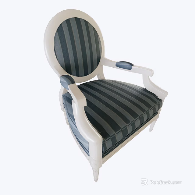 Modern Striped Accent Chair With White Frame Striped Fabric And Comfortable Armrests For Living Room 3d model 
