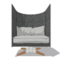 Gray Fabric Single Sofa With White Cushions And Curved Backrest Design 3d model