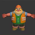 3D Cartoon Game Movie Character with Orange Hardhat Yellow Safety Vest Smiling Open Arms Pose