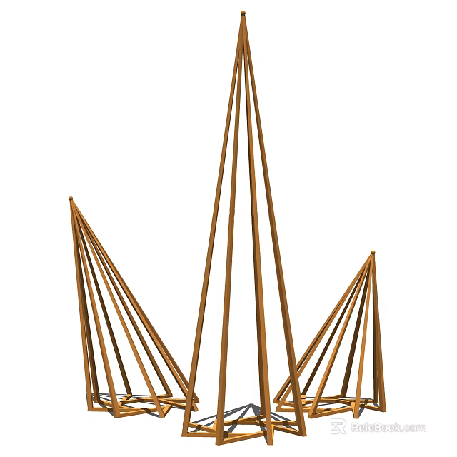 Golden Geometric Cone Shaped Metal Ornament Decorative Set For Modern Home Decor 3d model 