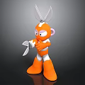 Cartoon Style Orange Anthropomorphic Creature With Scissors Shaped Ears Holding Scissors 3d model