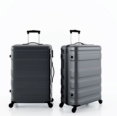 Two Hard Shell Suitcases with Telescopic Handles and Rolling Wheels in Black and Gray 3d model