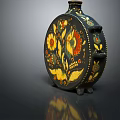 Decorative Hand Painted Floral Pattern Ceramic Bottle with Black Base and Gold Accents