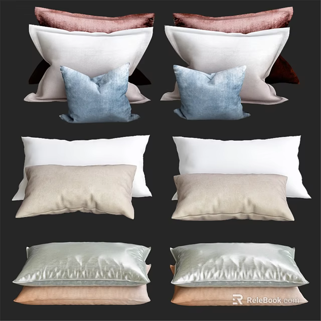 Stylish Comfortable Pillows Blue Beige White Linen Cotton Decorative Throw for Sofa Bed 3d model 