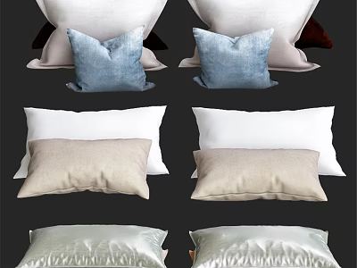 Stylish Comfortable Pillows Blue Beige White Linen Cotton Decorative Throw for Sofa Bed 3d model