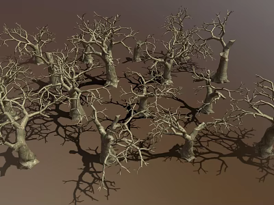 Dry Leafless Trees in Natural Forest Landscape with Shadowy Trunks and Branches 3d model