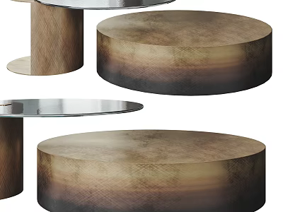 Modern Round Coffee Tables with Brushed Metal Base and Smooth Wooden Top Surface 3d model