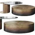 Modern Round Coffee Tables with Brushed Metal Base and Smooth Wooden Top Surface