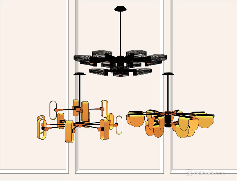 Modern Stylish Chandeliers With Geometric Shapes And Metal Frames For Interior Design 3d model 
