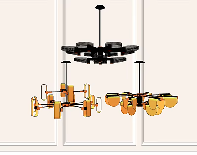 Modern Stylish Chandeliers With Geometric Shapes And Metal Frames For Interior Design 3d model
