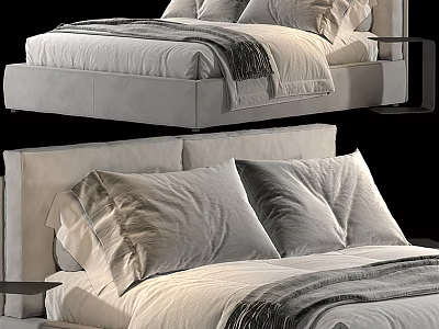 Modern Double Bed Design With Sleek Headboard Plush Pillows And Soft Bedding 3d model