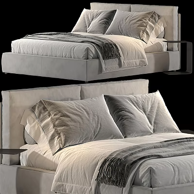 Modern Double Bed Design With Sleek Headboard Plush Pillows And Soft Bedding 3d model