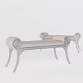 Pair of Elegant Upholstered Ottoman Footstools With Scroll Armrests And Wooden Legs