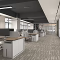 Modern Public Office Space With Workstations Computer Monitors Office Chairs And Natural Light