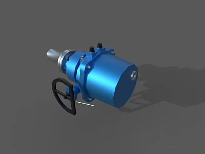 Blue Industrial Equipment with Handwheel and Silver Metallic Connection Interface 3d model
