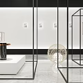 Contemporary Exhibition Hall Interior Featuring Glass Frame Structures Display Platform And Art Exhibits