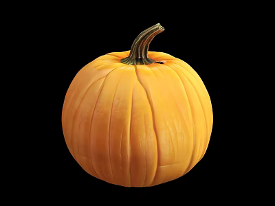 Fresh Organic Yellow Pumpkin with Smooth Ribbed Surface and Green Stem 3d model