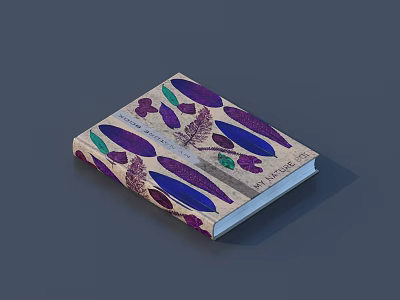 Decorative Book With Purple Green Feathers And Leaves On Cover Design 3d model