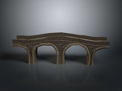 Stone Arch Bridge 3D Model with Three Brick Arches Curved Design on Gray Background 3d model
