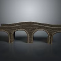 Stone Arch Bridge 3D Model with Three Brick Arches Curved Design on Gray Background 3d model