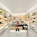 Modern Tang Chen Shoe Store With Wooden Shelves Red Black Shoes And Green Plants