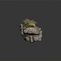Ancient Ruins Scene With Weathered Stone Blocks Moss And Green Plants