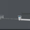 Industrial Entrance Gate With Retractable Barrier White Guardhouse And Metal Railings On Concrete Wall