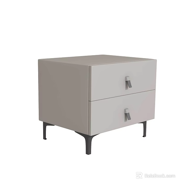 Modern Minimalist Light Gray Bedside Table With Two Drawers And Black Slim Legs 3d model 