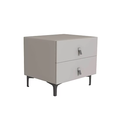 Modern Minimalist Light Gray Bedside Table With Two Drawers And Black Slim Legs 3d model