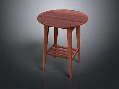 Wooden Round Side Table With Solid Wood Construction Four Legs And Lower Shelf Design 3d model
