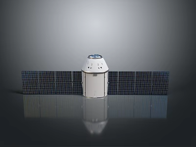 White Spacecraft Module With Solar Panels And Reflective Ground Surface 3d model